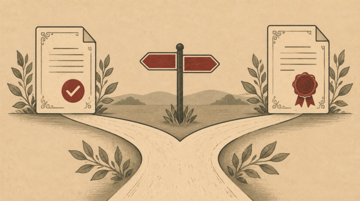 Illustration of two diverging paths representing citizenship confirmation vs application