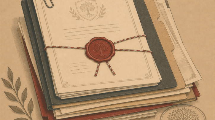 Illustration of a stack of documents needed for a Polish citizenship application