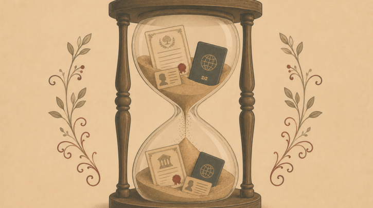 Illustration of an hourglass representing the Polish citizenship timeline