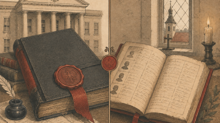 Illustration contrasting Polish civil records and church records