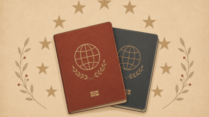 Illustration of two overlapping passports representing Polish dual citizenship