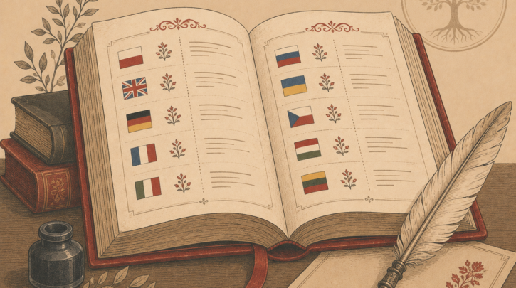 Illustration of an open Polish genealogy glossary reference book