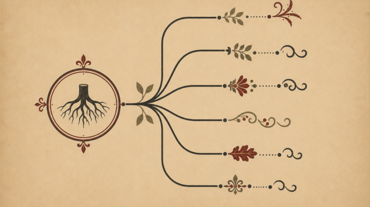 Illustration of Polish surname suffix variations branching from a root word