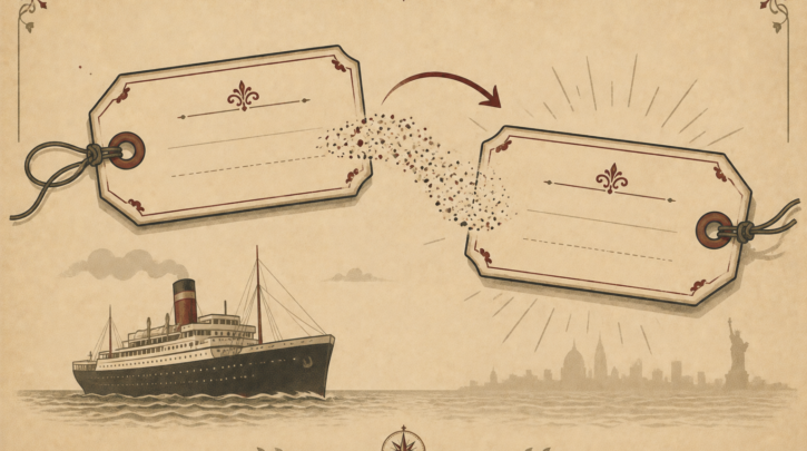 Illustration of a Polish surname changing spelling during immigration to America