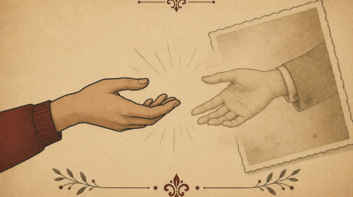 Illustration of hands reaching across generations to reclaim Polish heritage