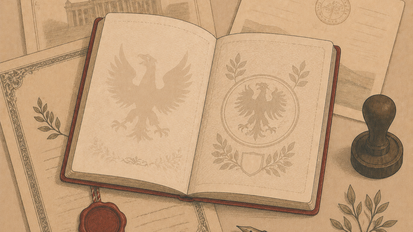 Illustration of a passport representing Polish citizenship by descent