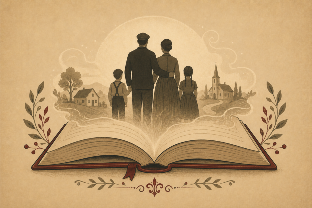 Illustration of a storybook representing Polish heritage stories